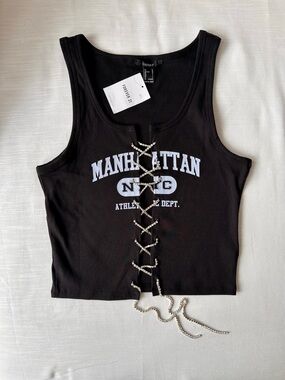 Women’s Forever 21 Tank Top with rhinestone lace up detail festival top, NWT, L